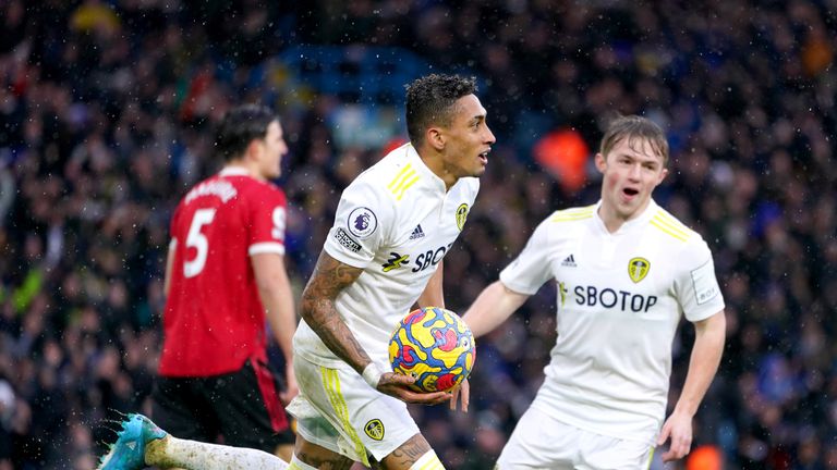 Leeds United scored twice in a minute against fierce rivals Manchester United thanks to Rodrigo and Raphinha, sparking wild celebrations at Elland Road.