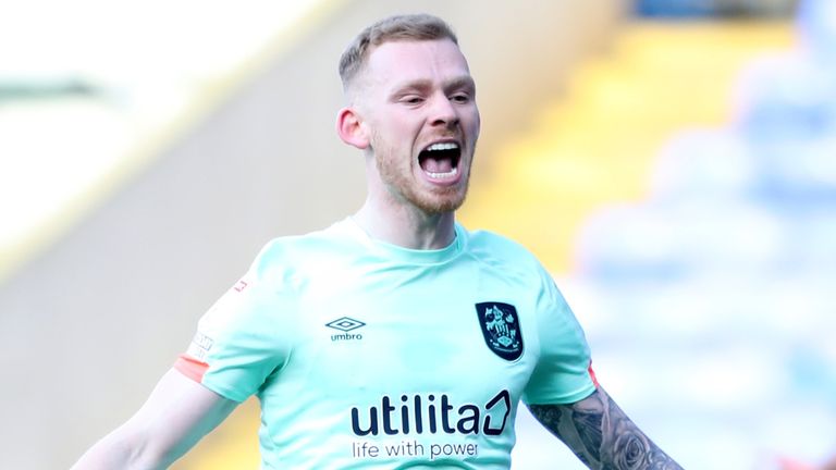 Lewis O'Brien celebrates after scoring for Huddersfield