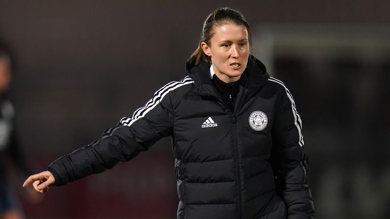 Leicester City head coach Lydia Bedford before the Barclays FA Women's Super League match at Meadow Park, Borehamwood. Picture date: Sunday December 12, 2021.
