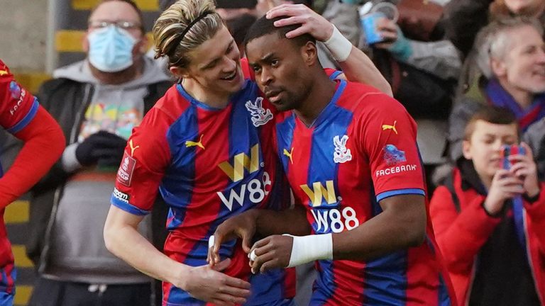 Crystal Palace's Marc Guehi (right) celebrates scoring their side's first goal of the game