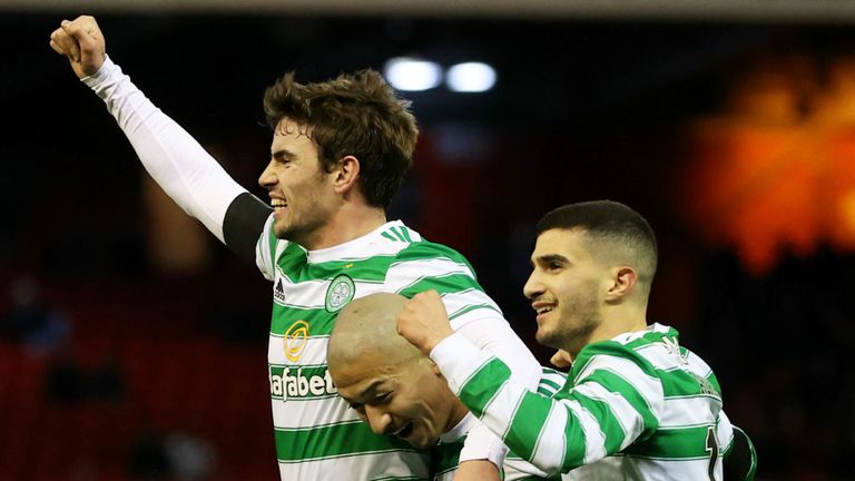Matt O'Riley celebrates his first Celtic goal