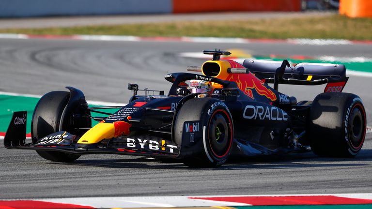 Max Verstappen drives Red Bull's new car on the opening day of testing in Barcelona (AP)