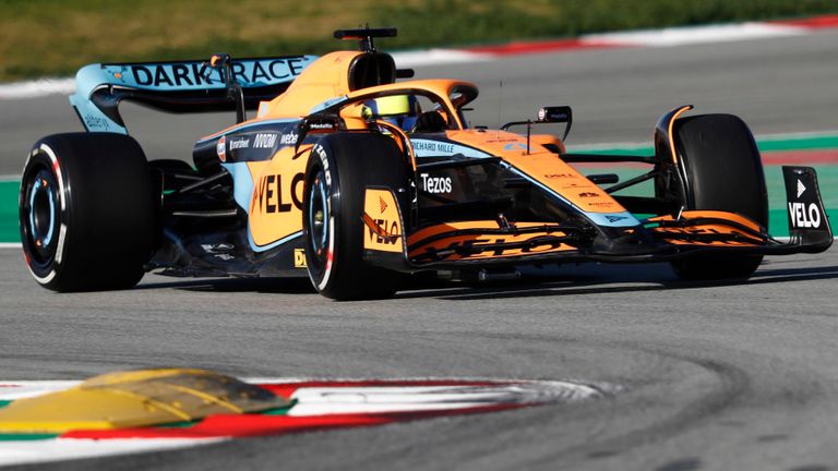 Lando Norris drives the new McLaren on the opening day of pre-season testing in Barcelona 