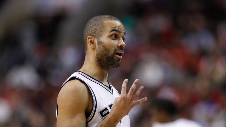 San Antonio Spurs&#39; Tony Parker, of France, during an NBA basketball game against the Philadelphia 76ers, Friday, Feb. 11, 2011, in Philadelphia. (AP Photo/Matt Slocum)


