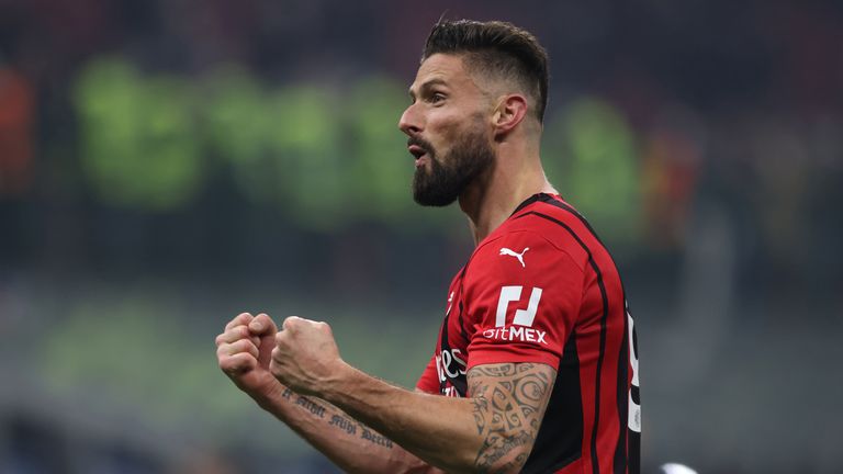 Olivier Giroud&#39;s double gave AC Milan the bragging rights over city rivals Inter Milan
