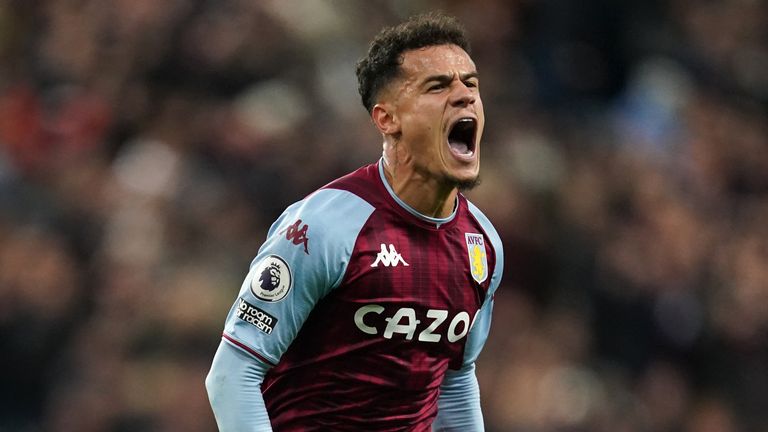 Philippe Coutinho celebrates scoring Villa's equaliser