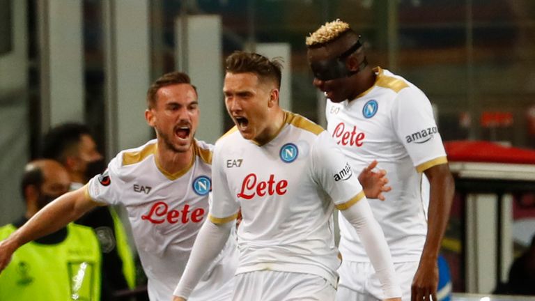 Napoli's Piotr Zielinski celebrates his opener