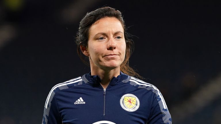 Corsie warms up prior to the FIFA Women&#39;s World Cup 2023 qualifying match at Hampden Park, Glasgow. Picture date: Friday November 26