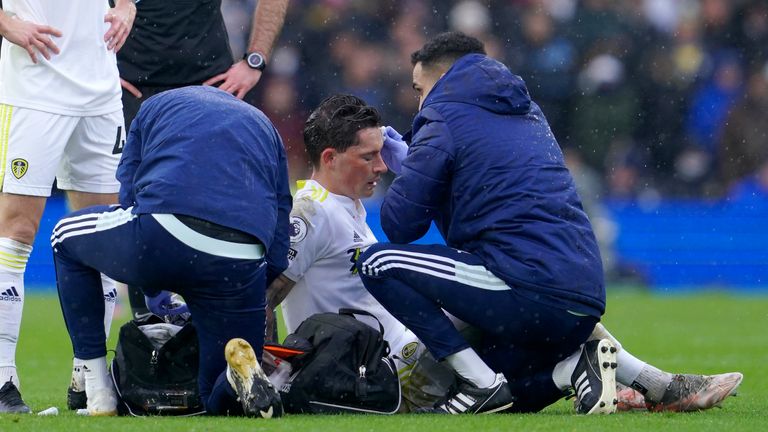 Leeds United's Robin Koch receives medical treatment (AP)