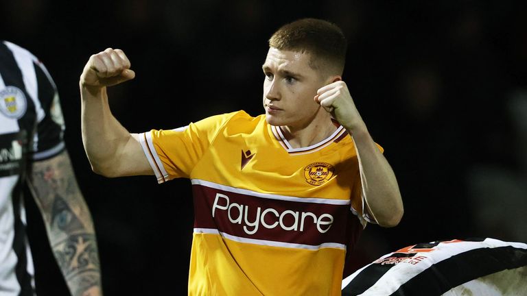 Motherwell's Ross Tierney celebrates scoring