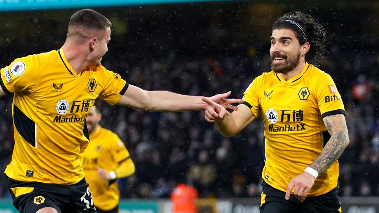 Ruben Neves (right) celebrates scoring with team-mate Leander Dendoncker