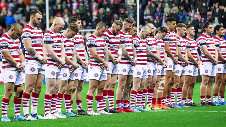 Wigan players observe a minute’s silence in memory of former player Va'aiga Tuigamala