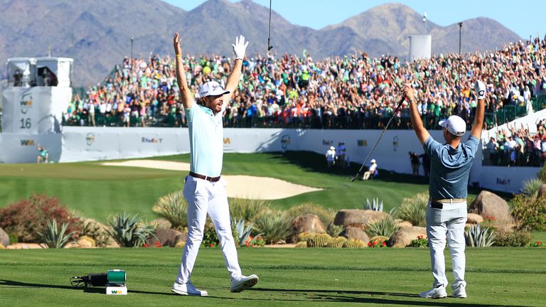 Sam Ryder celebrates his first-ever ace on the PGA Tour