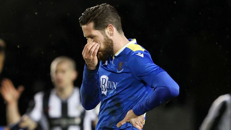 PAISLEY, SCOTLAND - FEBRUARY 09:St Johnstone&#39;s Jacob Butterfield looks dejected at full time during a cinch Premiership match between St. Mirren and St Johnstone at the SMISA Stadium, on February 09, 2022, in Paisley, Scotland. (Photo by Alan Harvey / SNS Group)
