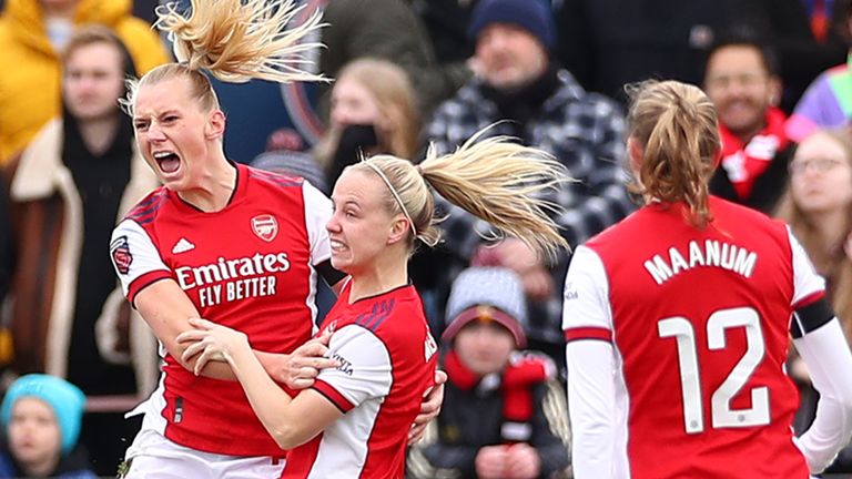 Arsenal's Stina Blackstenius celebrates scoring their equaliser