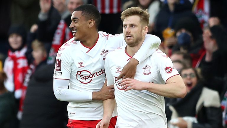 Stuart Armstrong (right) celebrates scoring Southampton's equaliser