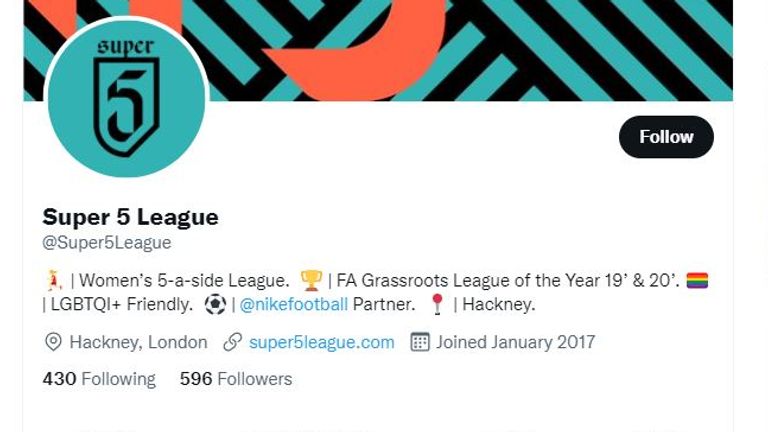 Super 5 League, Twitter profile