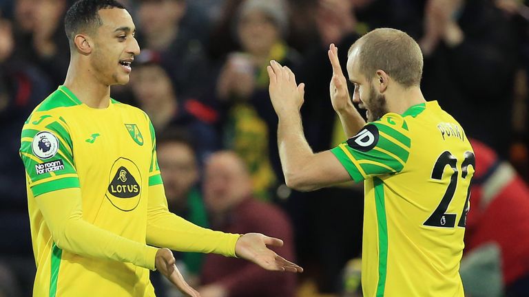 Teemu Pukki celebrates after giving Norwich an early lead