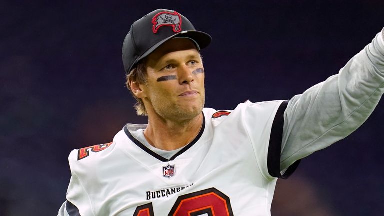 Tampa Bay Buccaneers quarterback Tom Brady (12) waves toward the fans as he leaves the field after an NFL preseason football game against the Houston Texans, Saturday, Aug. 28, 2021, in Houston. (AP Photo/Matt Patterson)