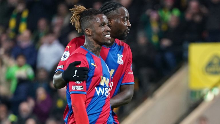 Wilfried Zaha reacts after missing a penalty