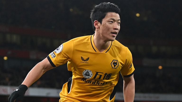 Wolves&#39; Hee-Chan Hwang celebrates after scoring against Arsenal