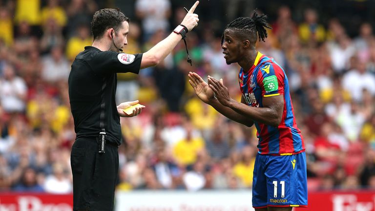 Crystal Palace & # 39 ;s Wilfried Zaha has been booked in his last five appearances at Vicarage Road