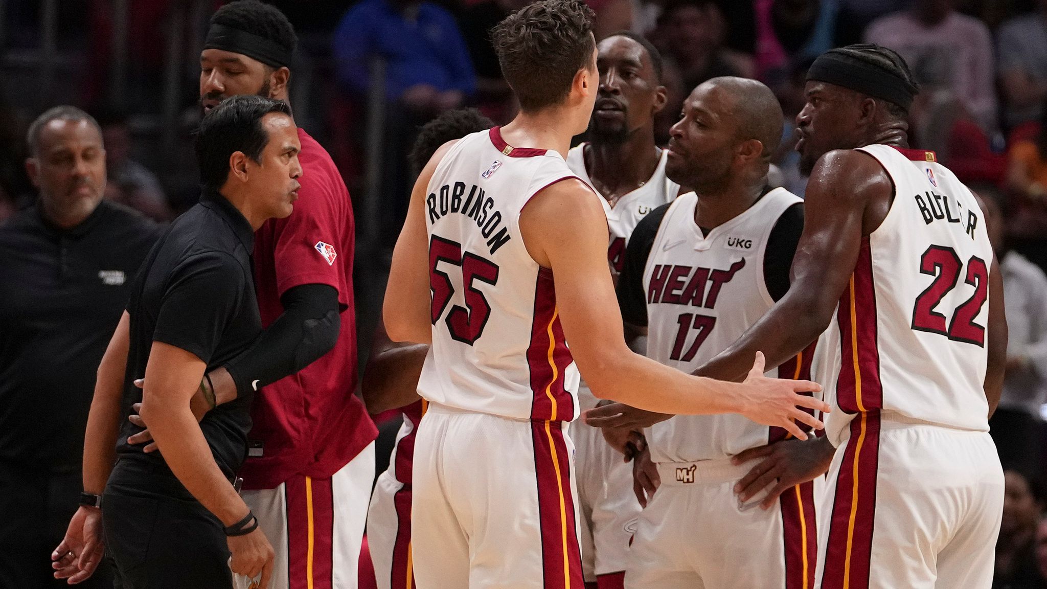 Erik Spoelstra, Jimmy Butler, Udonis Haslem have to be separated as Miami  Heat frustration boils over | NBA News | Sky Sports