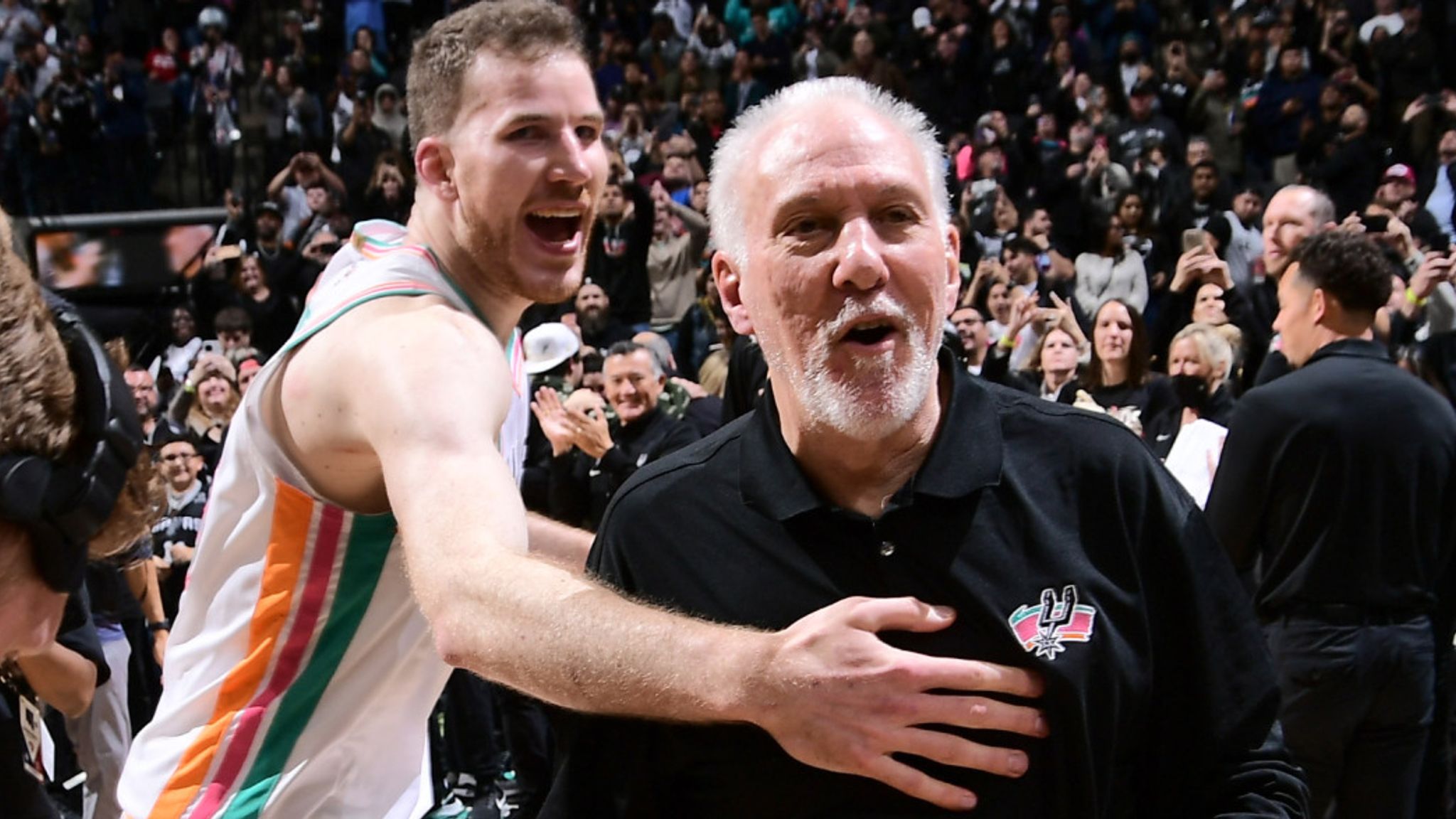 April 3, 2022: San Antonio Spurs head coach Gregg Popovich during an NBA  game between the Spurs and the Trail Blazers on April 3, 2022 in San  Antonio, Texas. The Spurs won