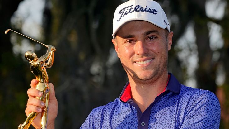 Justin Thomas holds the trophy after winning  The Players Championship golf tournament Sunday, March 14, 2021, in Ponte Vedra Beach, Fla. (AP Photo/John Raoux) 