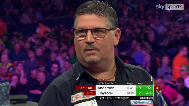 Anderson somehow found the bullseye for this 92 checkout during his quarter-final victory over Jonny Clayton