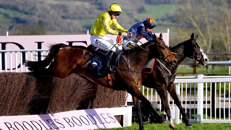 Billaway ridden by jockey Patrick Mullins (left) on their way to winning the St. James's Place Festival Challenge Cup Open Hunters' Chase during day four of the Cheltenham Festival at Cheltenham Racecourse. Picture date: Friday March 18, 2022.