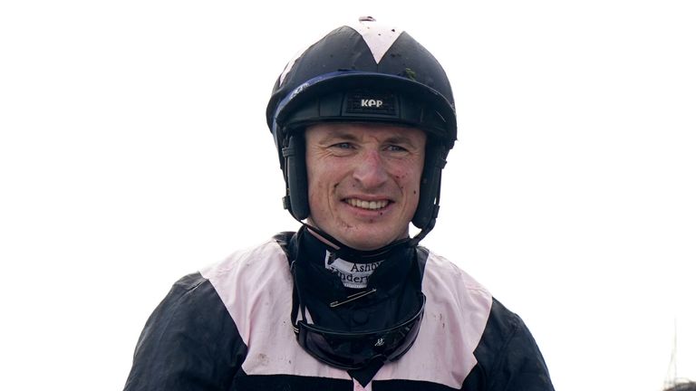 Tom O'Brien celebrates winning the Pertemps Network Final Handicap Hurdle on Third Wind