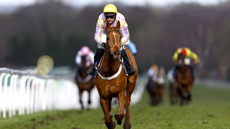 Luccia ridden by jockey Nico de Boinville on their way to winning at Sandown