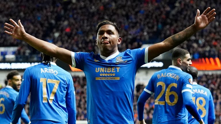 Rangers Alfredo Morelos celebrates scoring their sides second goal