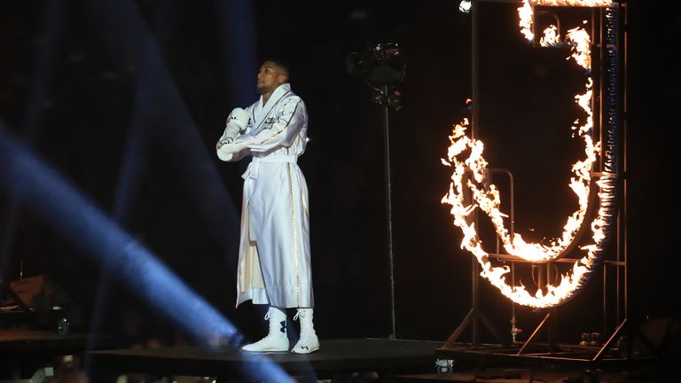 Anthony Joshua was elevated at Wembley during his ring-walk before his fight with Wladimir Klitschko (PA)