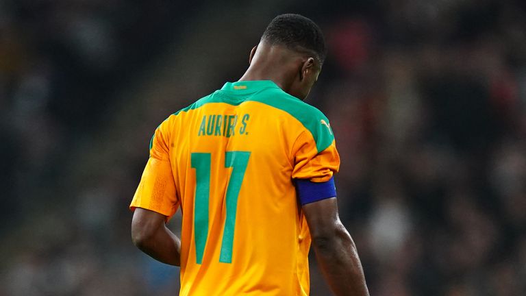 Ivory Coast&#39;s Serge Aurier leaves the game after being shown a red card during the international friendly match at Wembley Stadium, London. Picture date: Tuesday March 29, 2022.