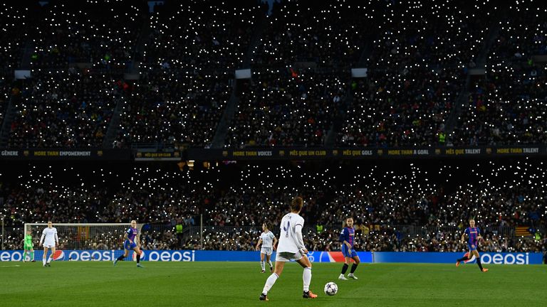Real Madrid face Barcelona in the Women&#39;s Champions League in front of 91,553 fans at the Nou Camp
