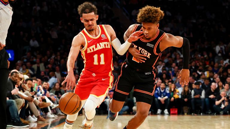 Trae Young top-scored with 45 points as the Atlanta Hawks won at the New York Knicks.