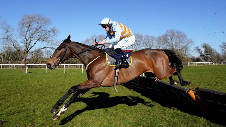 Beauport flies over a hurdle at Uttoxeter en route to victory under Jordan Nailor.