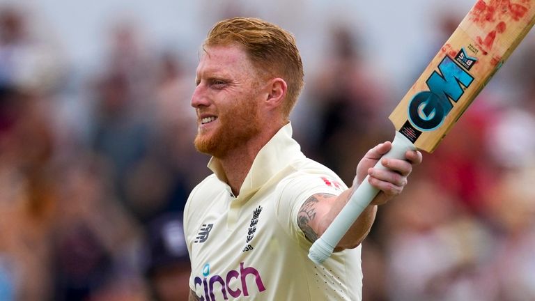 Ben Stokes celebrates after his 114-ball century, his 11th in Test cricket for England