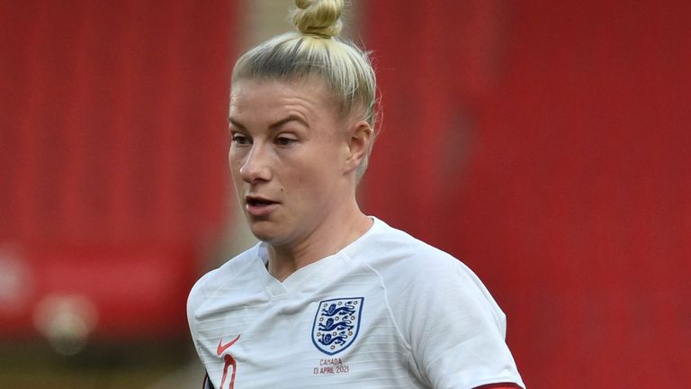England's Bethany England during the women's international friendly soccer match between England and Canada at Bet365 stadium in Stoke on Trent, England, Tuesday, April 13, 2021. 