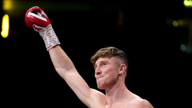 Brad Rea celebrates after knocking out Craig McCarthy in the first round to win their Middleweight Contest fight at the AO Arena, Manchester.