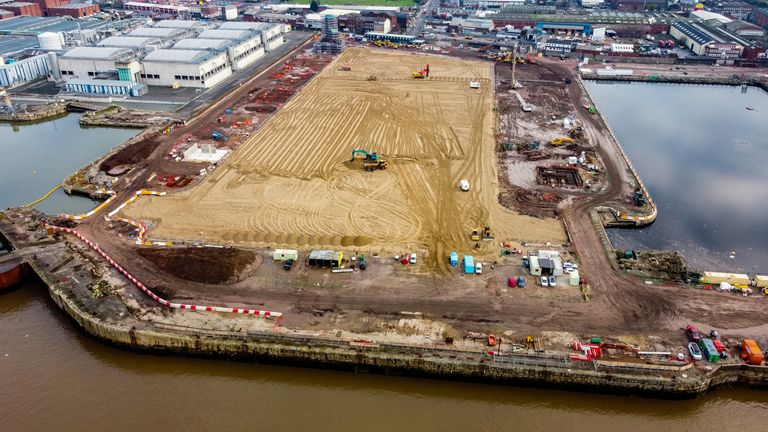 Construction has already begun on Everton's new home at Bramley Moore Dock