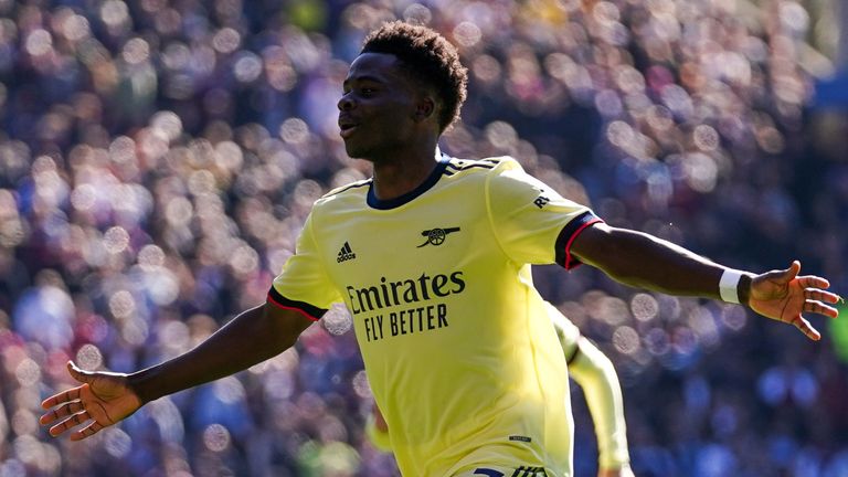 Bukayo Saka celebrates after giving Arsenal a 1-0 lead