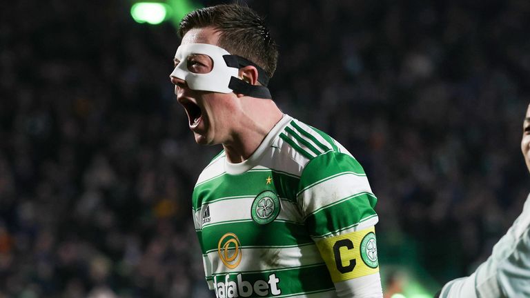 Callum McGregor celebrates putting Celtic 2-0 up against St Mirren 
