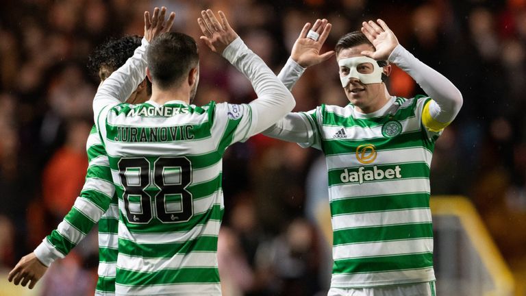 Celtic's Callum McGregor (centre) celebrates making it 1-0