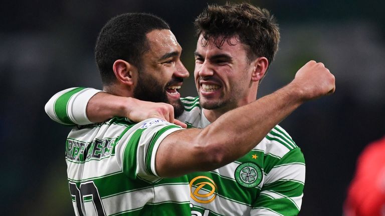 Cameron Carter-Vickers celebrates after opening the scoring for Celtic