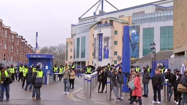 Chelsea&#39;s ground Stamford Bridge ahead of the match with Newcastle