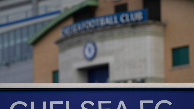 A general view of Stamford Bridge stadium, home of Chelsea football club, in London, Thursday, March 3, 2022. With the threat of financial sanctions looming, Chelsea’s Russian owner Roman Abramovich confirmed Wednesday he is trying to sell the Premier League club he turned into an elite trophy-winning machine with his lavish investment. (AP Photo/Alastair Grant)