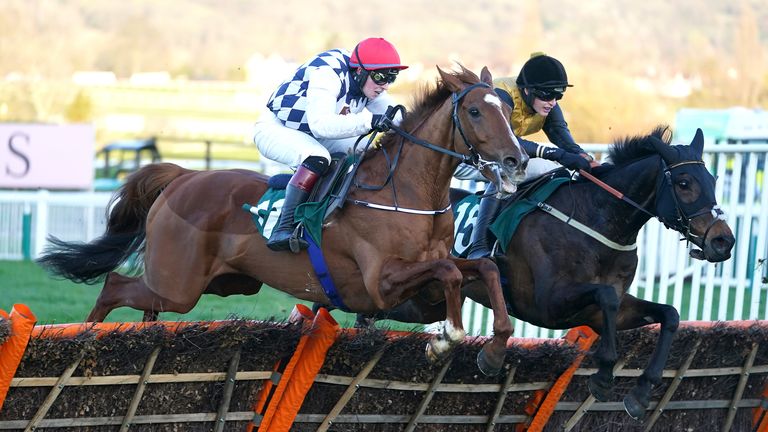 Cobblers Dream (face down) battle Banbridge for the final time in the Martin Pipe at the Cheltenham Festival